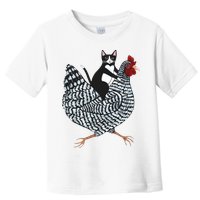 Tuxedo Cat Riding A Chicken Funny Toddler T-Shirt