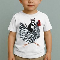 Tuxedo Cat Riding A Chicken Funny Toddler T-Shirt