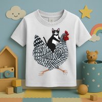 Tuxedo Cat Riding A Chicken Funny Toddler T-Shirt