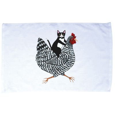 Tuxedo Cat Riding A Chicken Funny Microfiber Hand Towel