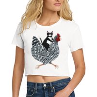 Tuxedo Cat Riding A Chicken Funny Crop Top