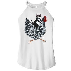 Tuxedo Cat Riding A Chicken Funny Women's Perfect Tri Rocker Tank