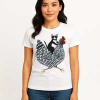 Tuxedo Cat Riding A Chicken Funny Womens T-Shirt
