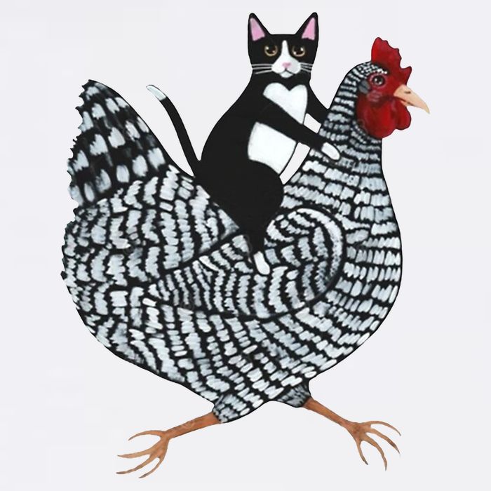 Tuxedo Cat Riding A Chicken Funny Womens T-Shirt
