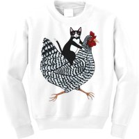 Tuxedo Cat Riding A Chicken Funny Kids Sweatshirt