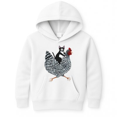 Tuxedo Cat Riding A Chicken Funny Kids Hoodie