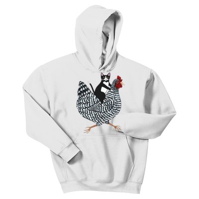 Tuxedo Cat Riding A Chicken Funny Kids Hoodie