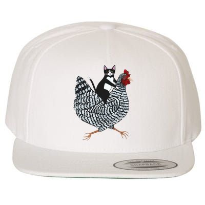 Tuxedo Cat Riding A Chicken Funny Wool Snapback Cap