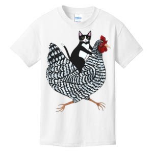 Tuxedo Cat Riding A Chicken Funny Kids T-Shirt