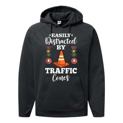 Traffic Cone Road Sign Safety Pylons Performance Fleece Hoodie