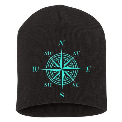 Turquoise Compass Rose Short Acrylic Beanie