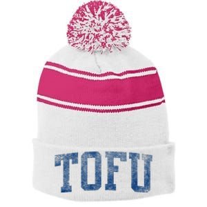 Tofu College – Retro Soy Boy Funny Vegan Stripe Pom Pom Beanie