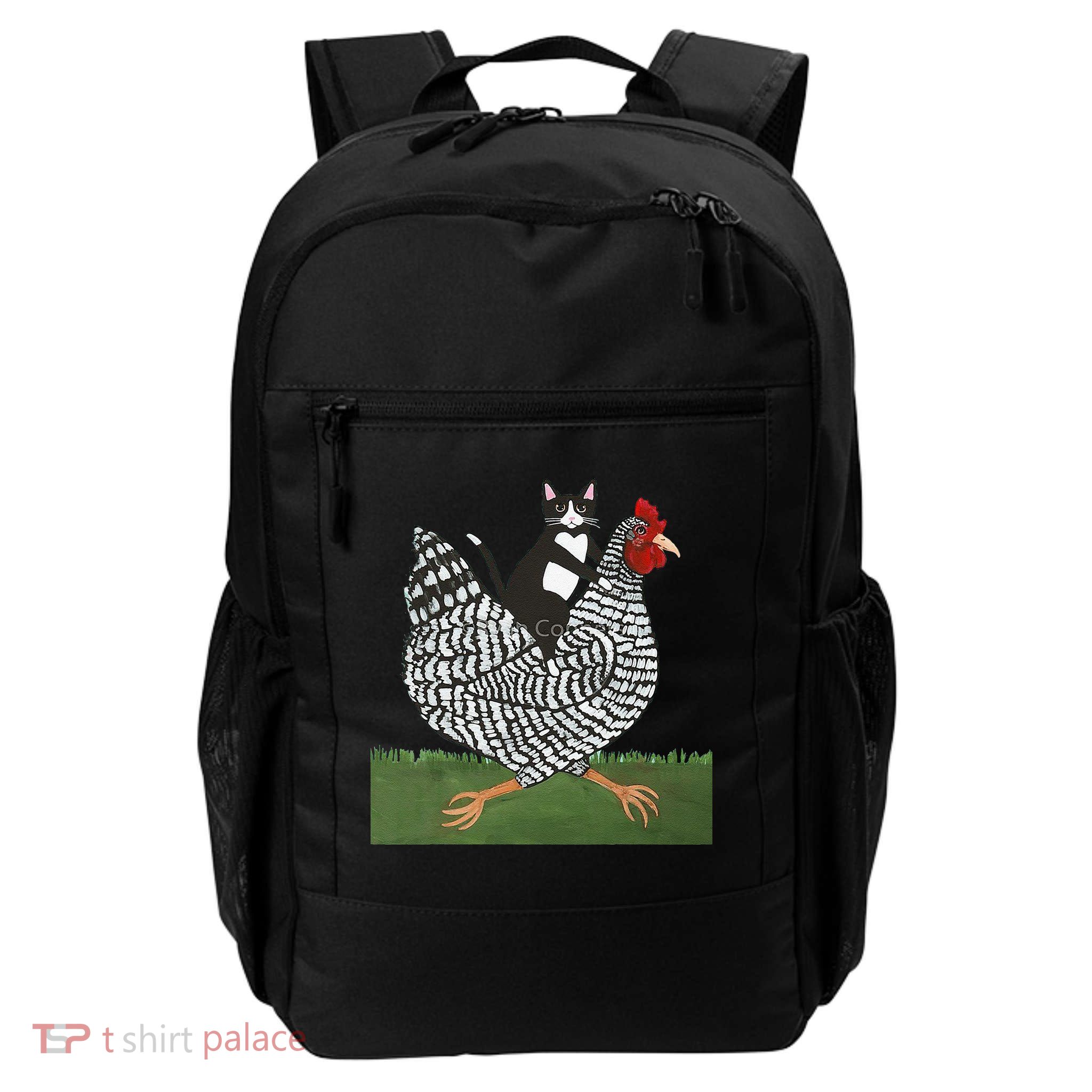 Tuxedo Cat Riding A Chicken Daily Commute Backpack