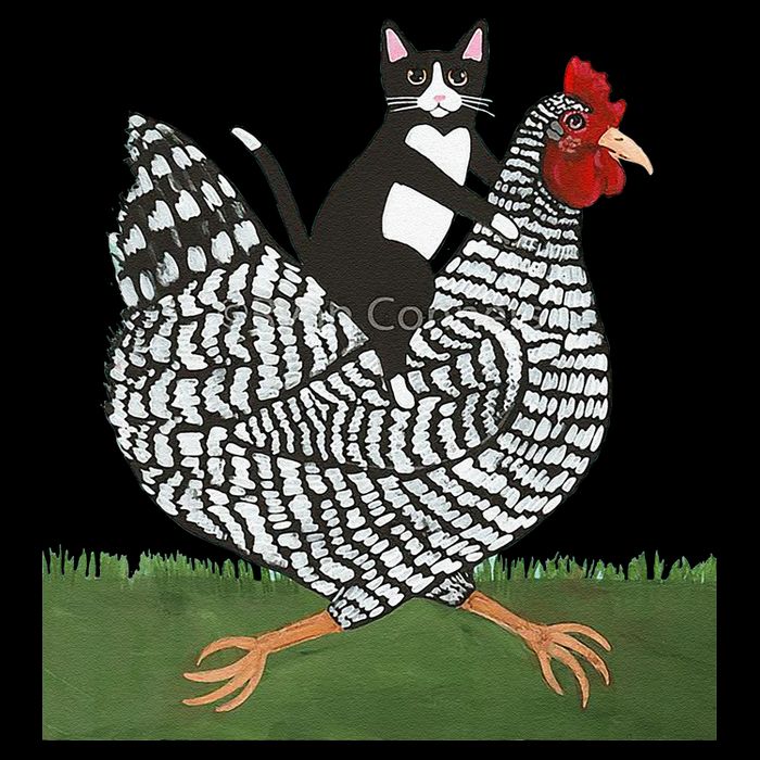 Tuxedo Cat Riding A Chicken Flat Bill Trucker Hat