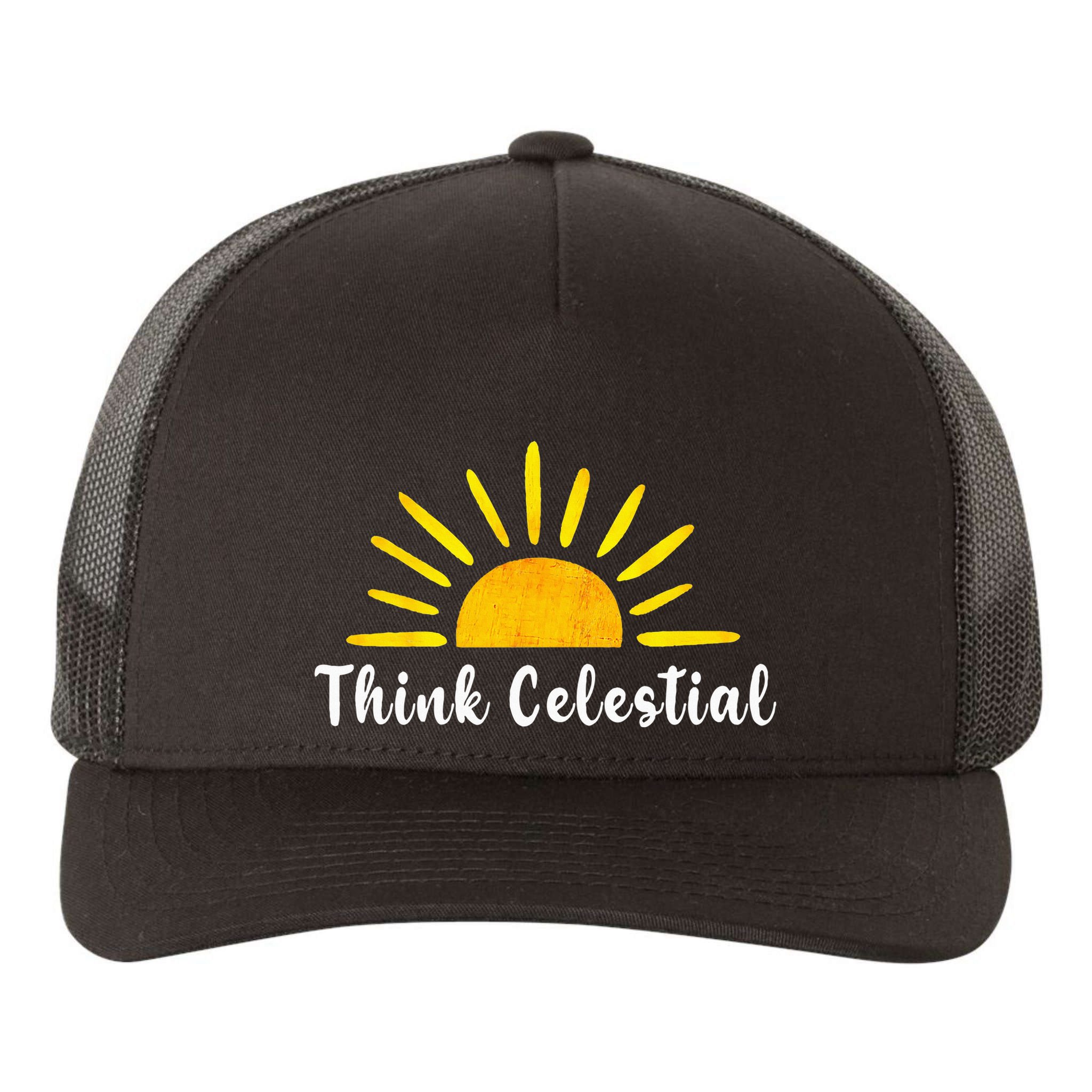 Think Celestial Retro Sunshine Quoes Yupoong Adult 5-Panel Trucker Hat
