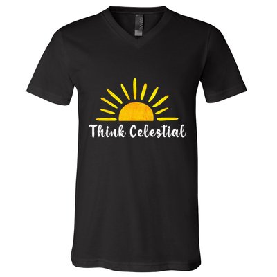 Think Celestial Retro Sunshine Quoes V-Neck T-Shirt