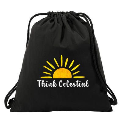 Think Celestial Retro Sunshine Quoes Drawstring Bag