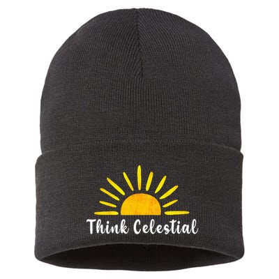 Think Celestial Retro Sunshine Quoes Sustainable Knit Beanie