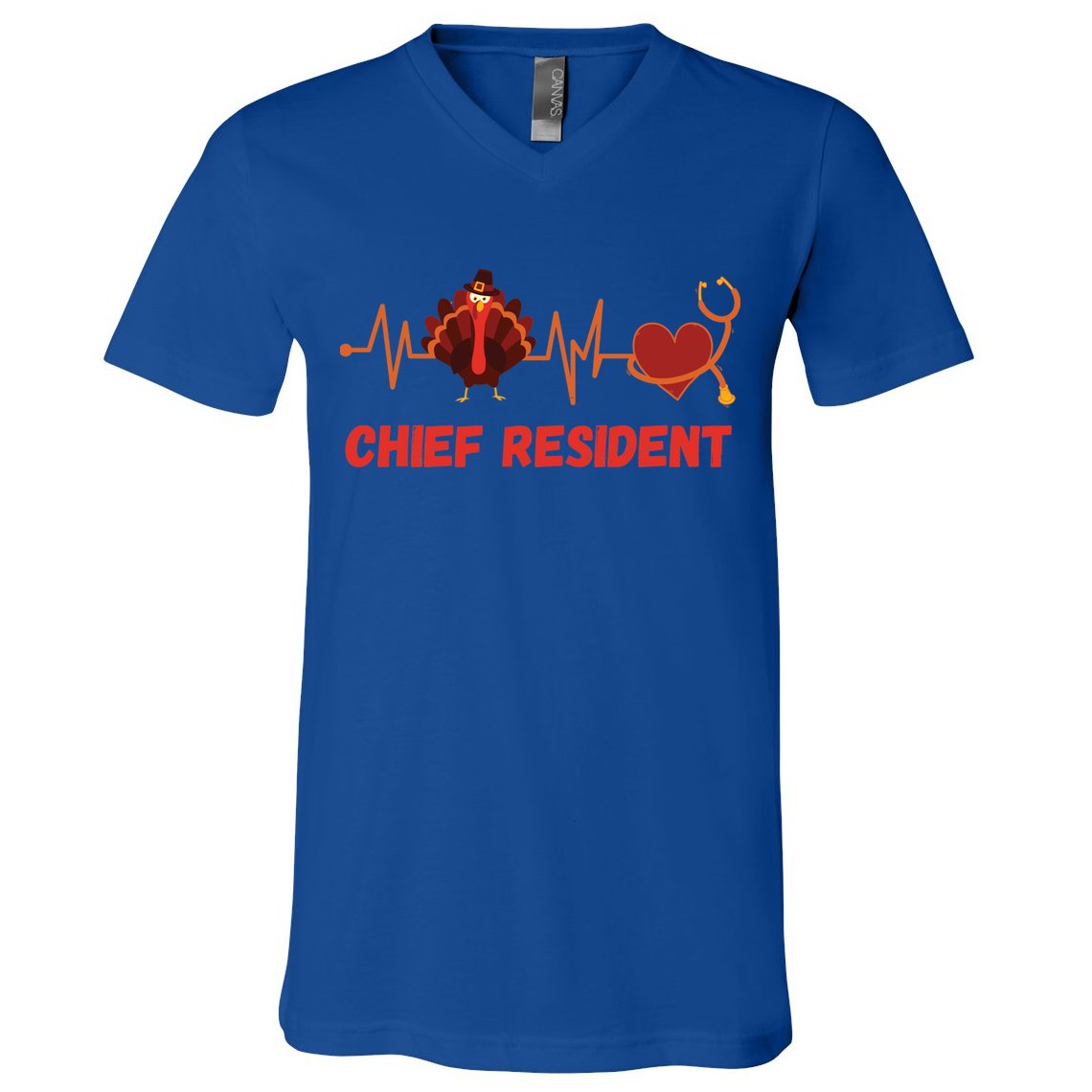 Thanksgiving Chief Resident Heartbeat Stethoscope Doctor Gift V-Neck T-Shirt