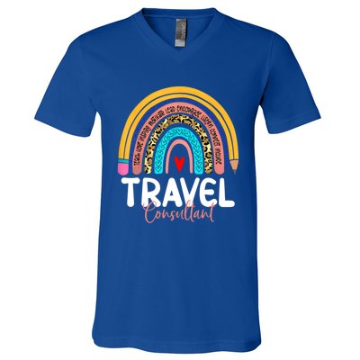 Travel Consultant Rainbow Leopard Travel And Tourism Work Gift V-Neck T-Shirt