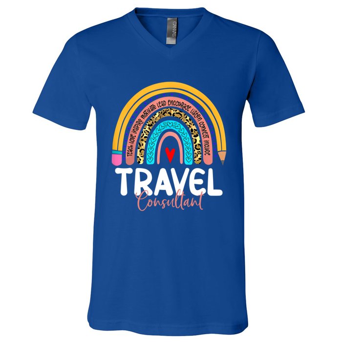 Travel Consultant Rainbow Leopard Travel And Tourism Work Gift V-Neck T-Shirt