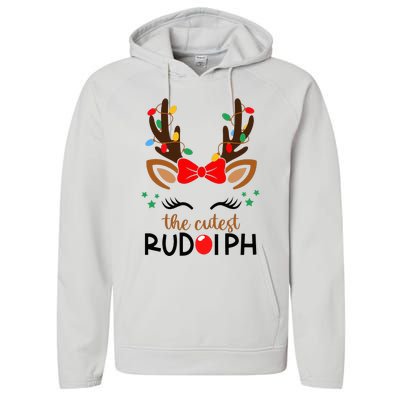 The Cutest Rudolph Reindeer Christmas Pajama Xmas Lights Performance Fleece Hoodie