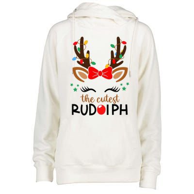 The Cutest Rudolph Reindeer Christmas Pajama Xmas Lights Womens Funnel Neck Pullover Hood