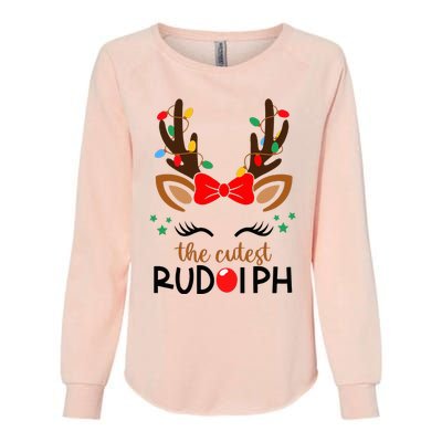 The Cutest Rudolph Reindeer Christmas Pajama Xmas Lights Womens California Wash Sweatshirt