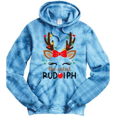 The Cutest Rudolph Reindeer Christmas Pajama Xmas Lights Tie Dye Hoodie