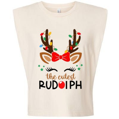 The Cutest Rudolph Reindeer Christmas Pajama Xmas Lights Garment-Dyed Women's Muscle Tee