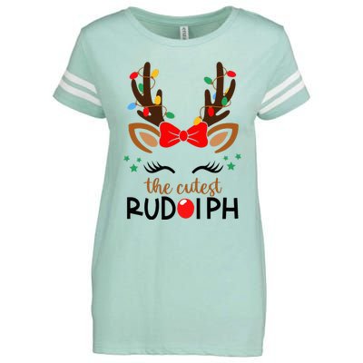 The Cutest Rudolph Reindeer Christmas Pajama Xmas Lights Enza Ladies Jersey Football T-Shirt