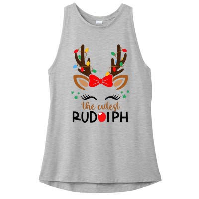 The Cutest Rudolph Reindeer Christmas Pajama Xmas Lights Ladies PosiCharge Tri-Blend Wicking Tank