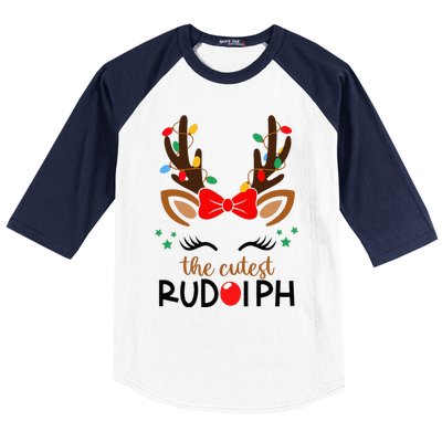 The Cutest Rudolph Reindeer Christmas Pajama Xmas Lights Baseball Sleeve Shirt