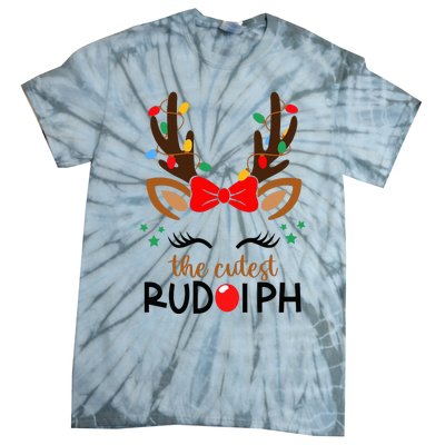 The Cutest Rudolph Reindeer Christmas Pajama Xmas Lights Tie-Dye T-Shirt