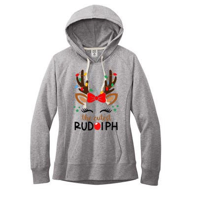 The Cutest Rudolph Reindeer Christmas Pajama Xmas Lights Women's Fleece Hoodie