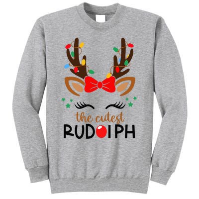 The Cutest Rudolph Reindeer Christmas Pajama Xmas Lights Tall Sweatshirt