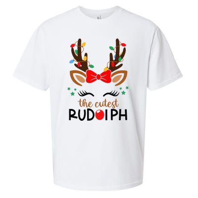 The Cutest Rudolph Reindeer Christmas Pajama Xmas Lights Sueded Cloud Jersey T-Shirt