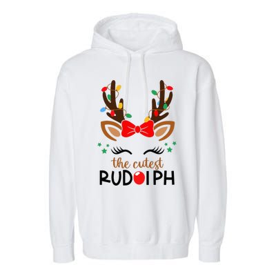 The Cutest Rudolph Reindeer Christmas Pajama Xmas Lights Garment-Dyed Fleece Hoodie