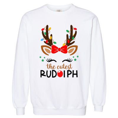 The Cutest Rudolph Reindeer Christmas Pajama Xmas Lights Garment-Dyed Sweatshirt