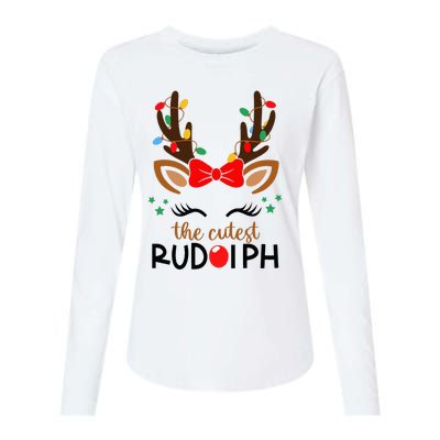 The Cutest Rudolph Reindeer Christmas Pajama Xmas Lights Womens Cotton Relaxed Long Sleeve T-Shirt