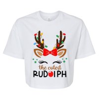 The Cutest Rudolph Reindeer Christmas Pajama Xmas Lights Bella+Canvas Jersey Crop Tee