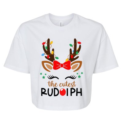 The Cutest Rudolph Reindeer Christmas Pajama Xmas Lights Bella+Canvas Jersey Crop Tee