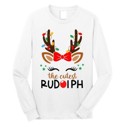 The Cutest Rudolph Reindeer Christmas Pajama Xmas Lights Long Sleeve Shirt