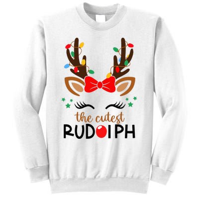 The Cutest Rudolph Reindeer Christmas Pajama Xmas Lights Sweatshirt