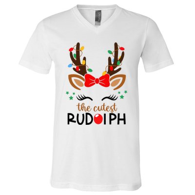 The Cutest Rudolph Reindeer Christmas Pajama Xmas Lights V-Neck T-Shirt