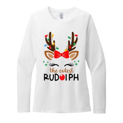 The Cutest Rudolph Reindeer Christmas Pajama Xmas Lights Womens CVC Long Sleeve Shirt