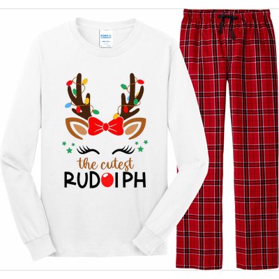 The Cutest Rudolph Reindeer Christmas Pajama Xmas Lights Long Sleeve Pajama Set