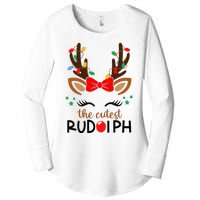 The Cutest Rudolph Reindeer Christmas Pajama Xmas Lights Women's Perfect Tri Tunic Long Sleeve Shirt