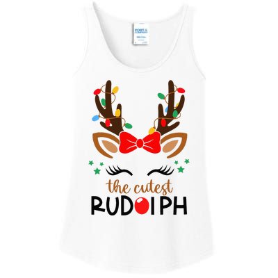 The Cutest Rudolph Reindeer Christmas Pajama Xmas Lights Ladies Essential Tank