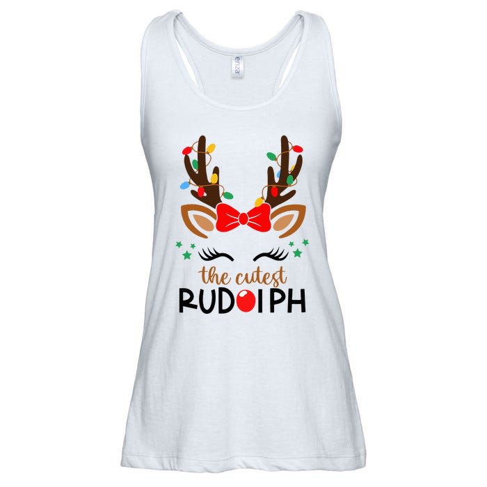 The Cutest Rudolph Reindeer Christmas Pajama Xmas Lights Ladies Essential Flowy Tank